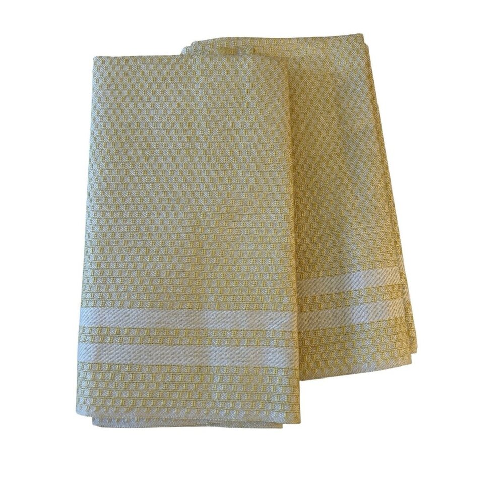 Kitchen Dish Towel Set 2 NOS Textured Woven Cotton Yellow White Germany Vtg XL
